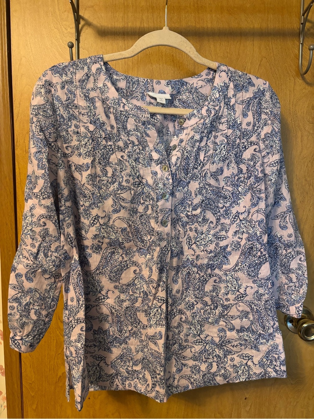 J. Jill Pink and Navy Paisley Button-Neck Tunic